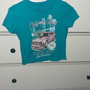 Turquoise race car crop top